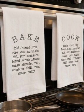 PORTER LANE HOME Tea Towel Set 27”x27” White Black